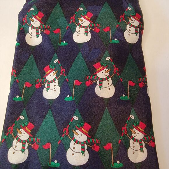 Hallmark Holiday Traditions Tie Golf Snowmen Navy Blue All Silk - Picture 1 of 4
